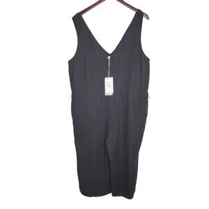 Calme By Johnny Was Easy V Neck Jumpsuit Womens XL Gray Cropped Pockets Cotton